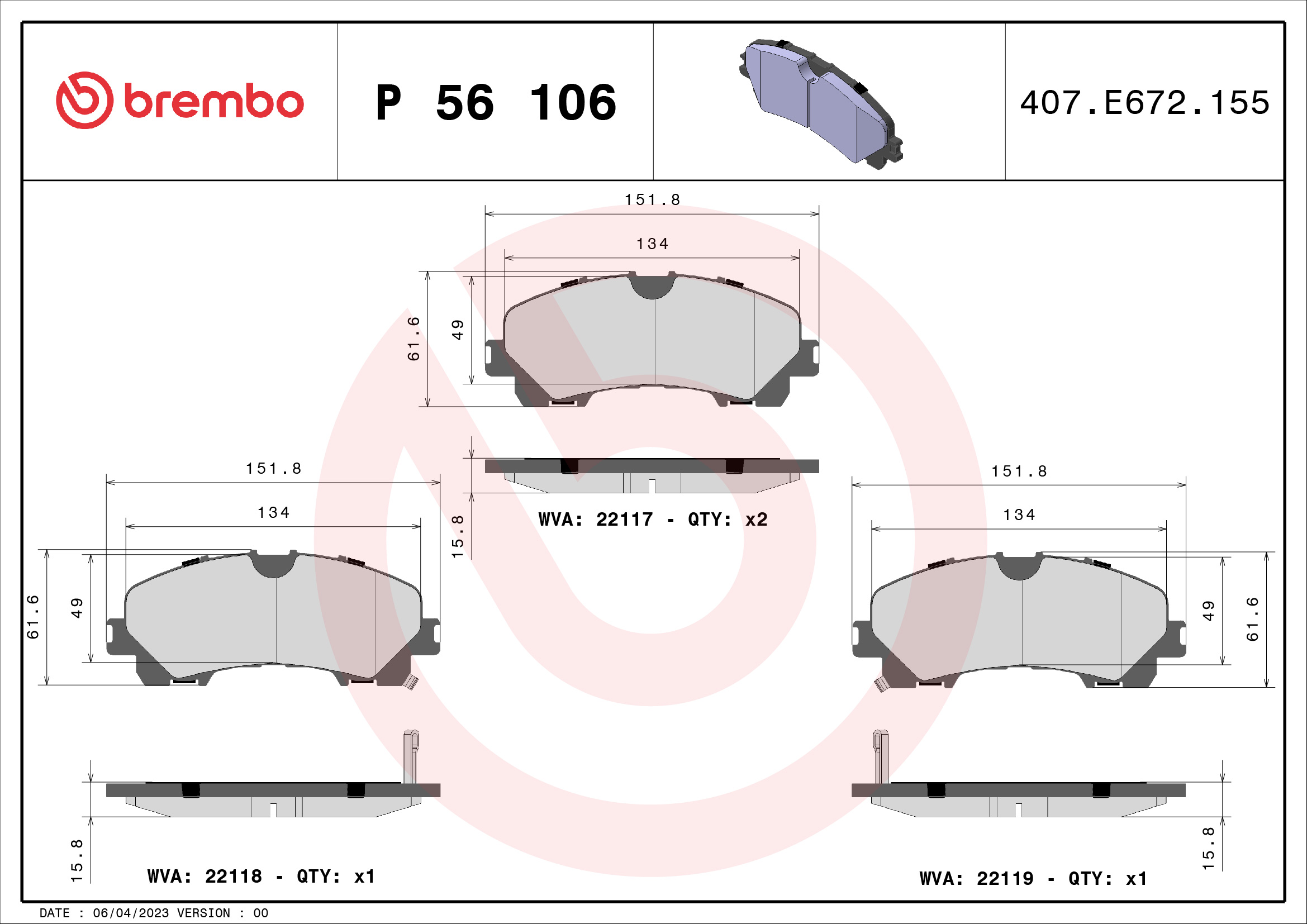 A.B.S. P 56 106 BREMBO Bremsbelagsatz, Scheibenbremse